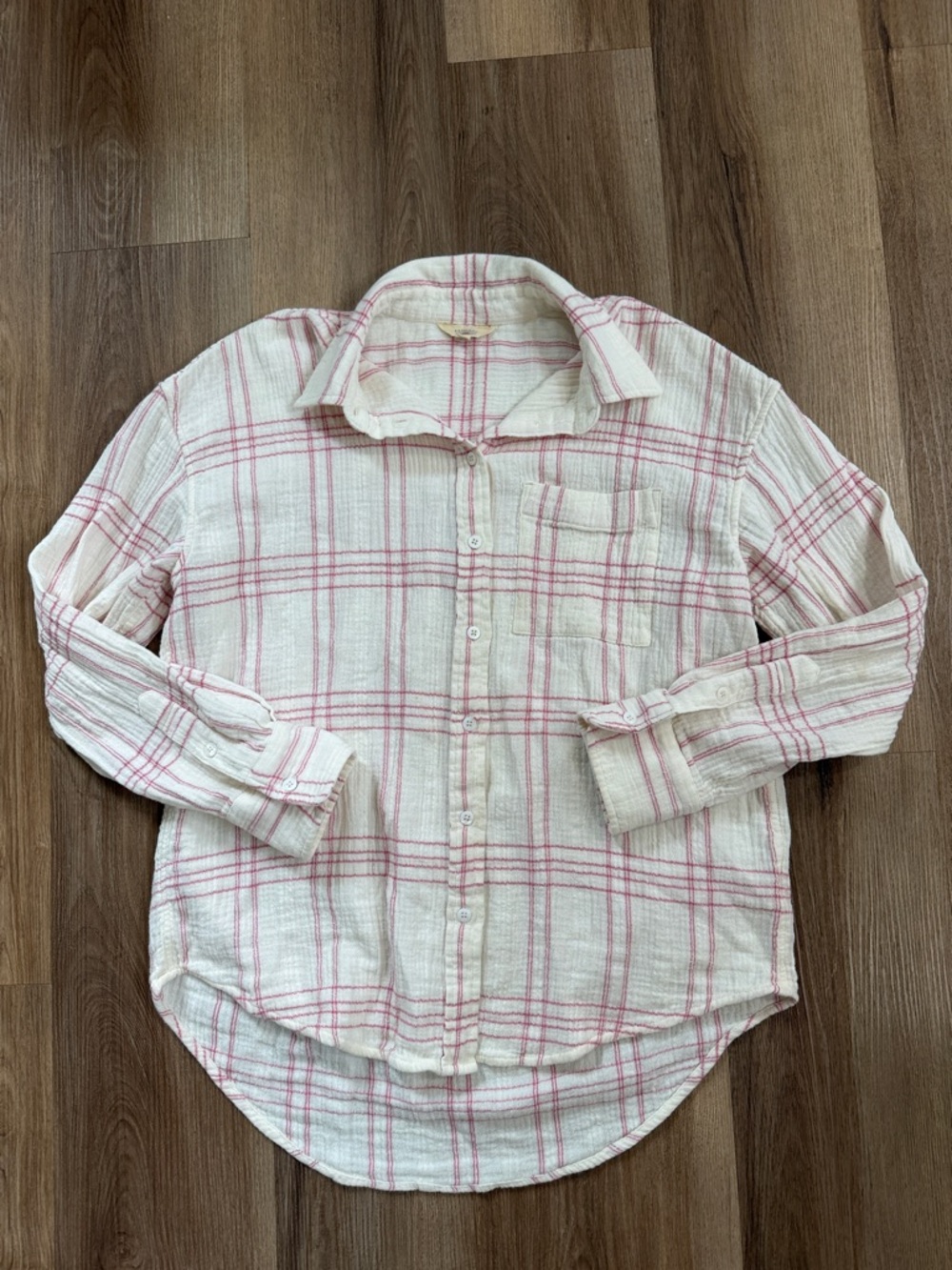Faherty Dune Cotton Gauze Relaxed Shirt Rose Cove Plaid Long Sleeve Top Medium - Picture 2 of 11
